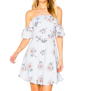 JOA Floral Off Shoulder Tie Neck Dress
